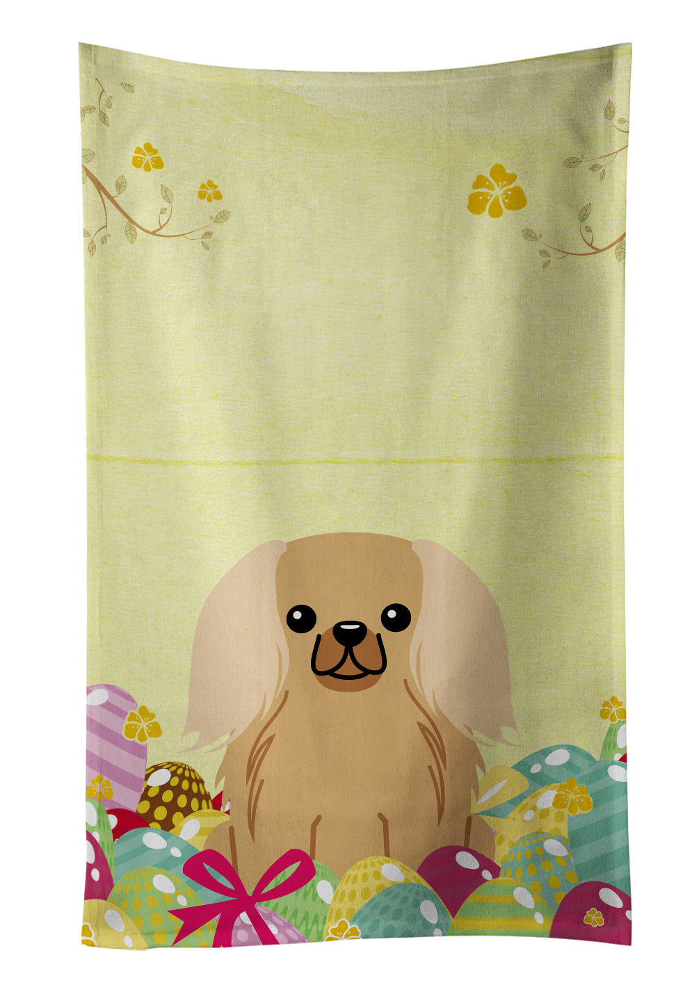 Easter Eggs Pekingese Fawn Sable Kitchen Towel Velour Plush Front and Cotton Loop Back Machine Washable