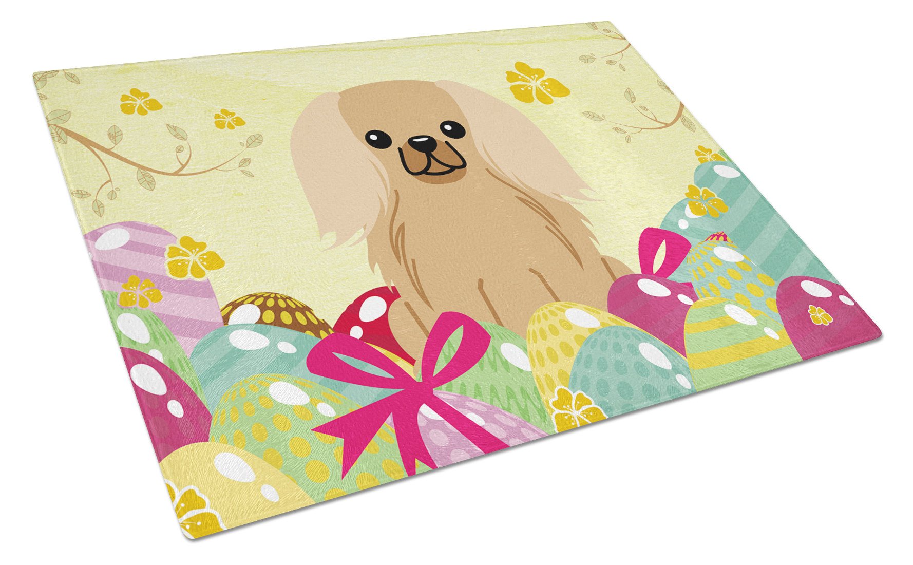 Easter Eggs Pekingese Fawn Sable Cutting Board Tempered Glass Kitchen Cutting Surface, Heat Resistant Chopping, Non-Slip Feet, Food Prep & Serving