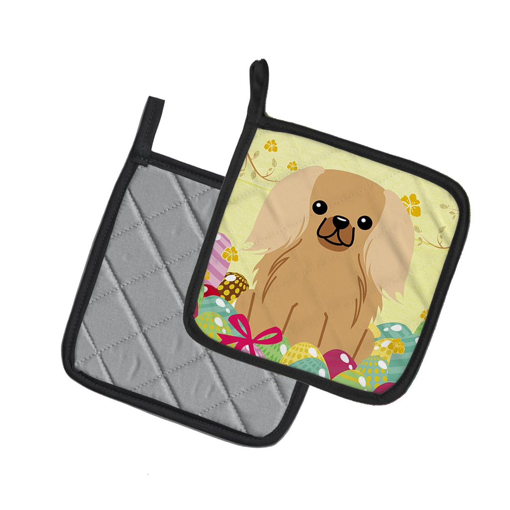 Easter Eggs Pekingese Fawn Sable Pot Holder Set of 2 Heat Resistant Quilted Hot Pads 7.5 x 7.5 Inch, Insulated Kitchen Trivets for Cooking & Baking