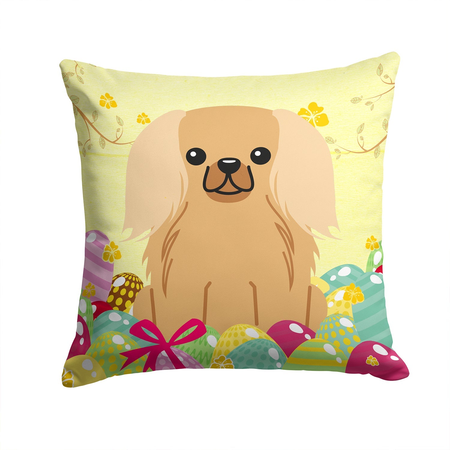 Easter Eggs Pekingese Fawn Sable Decorative Throw Pillow 14x14 Indoor Outdoor Accent Cushion, Fabric Cover with Insert for Sofa, Bed, Porch & Living Room