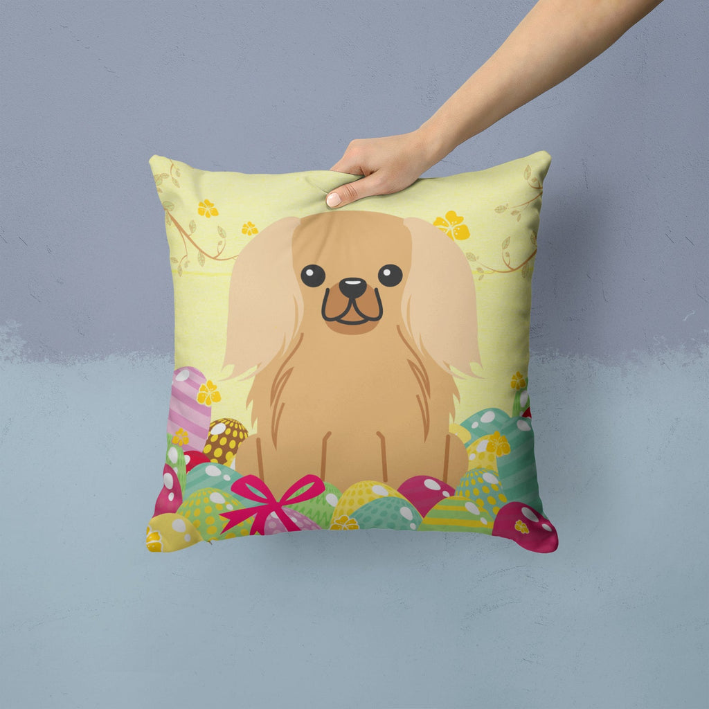 Easter Eggs Pekingese Fawn Sable Decorative Throw Pillow 14x14 Indoor Outdoor Accent Cushion, Fabric Cover with Insert for Sofa, Bed, Porch & Living Room