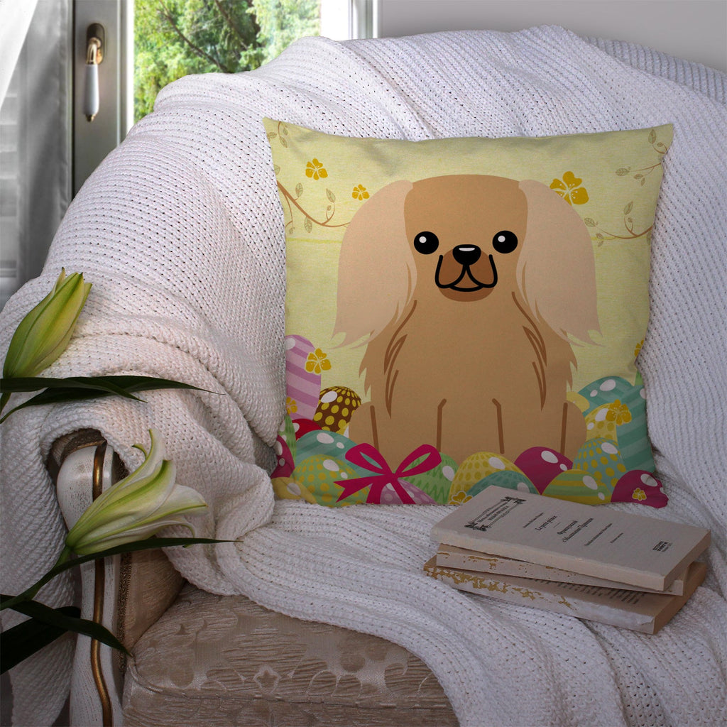 Easter Eggs Pekingese Fawn Sable Decorative Throw Pillow 14x14 Indoor Outdoor Accent Cushion, Fabric Cover with Insert for Sofa, Bed, Porch & Living Room