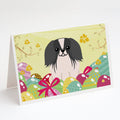 Easter Eggs Pekingese Black White Greeting Cards Pack of 8 Blank Cards with Envelopes Whimsical A7 Size 5x7