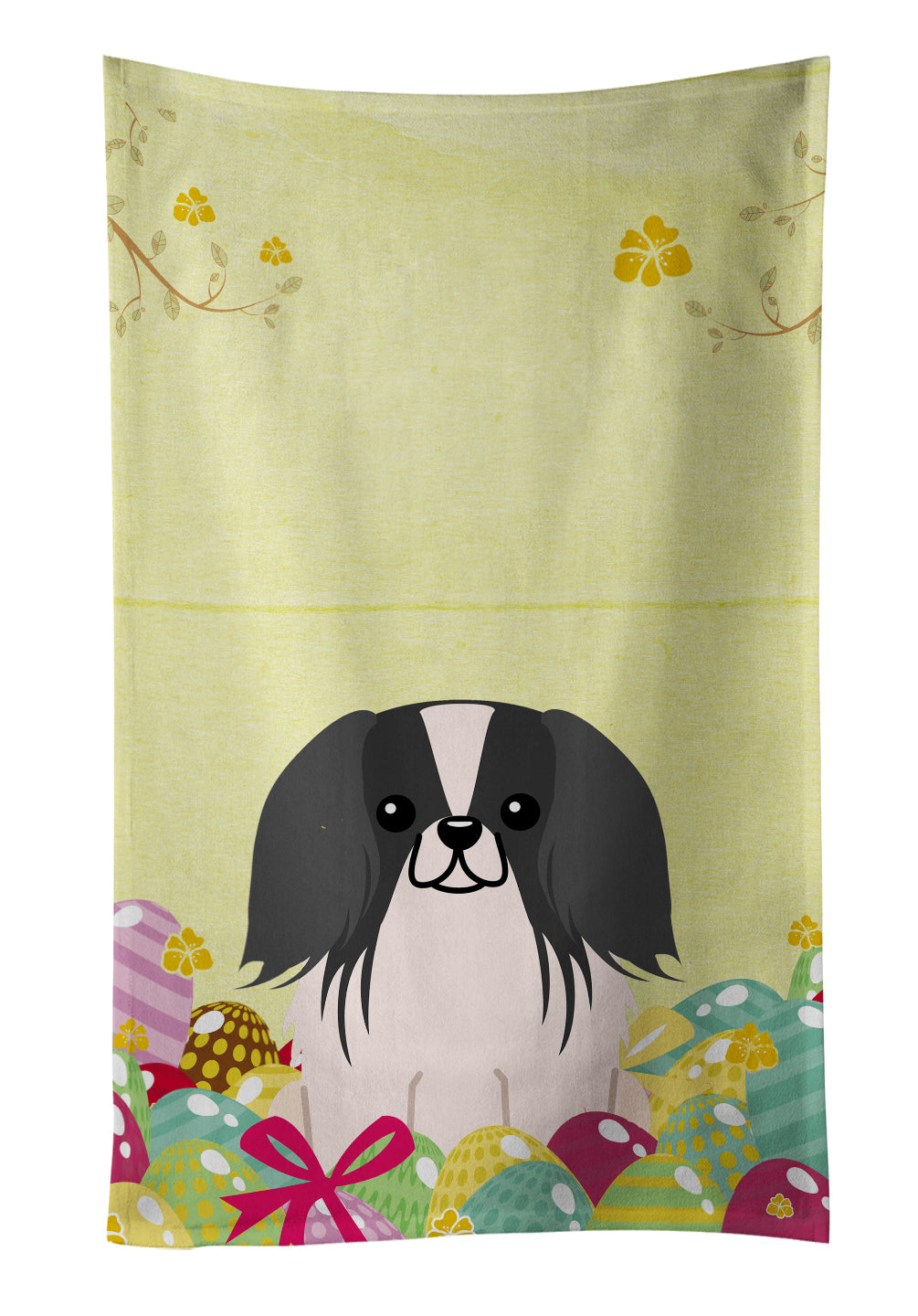 Easter Eggs Pekingese Black White Kitchen Towel Velour Plush Front and Cotton Loop Back Machine Washable