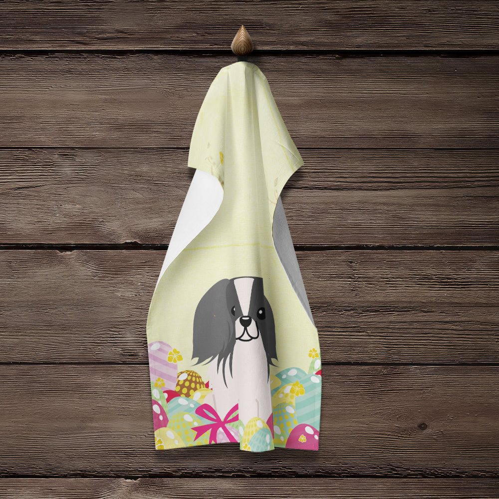 Easter Eggs Pekingese Black White Kitchen Towel Velour Plush Front and Cotton Loop Back Machine Washable