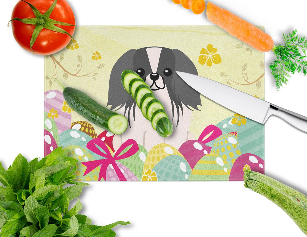 Easter Eggs Pekingese Black White Cutting Board Tempered Glass Kitchen Cutting Surface, Heat Resistant Chopping, Non-Slip Feet, Food Prep & Serving