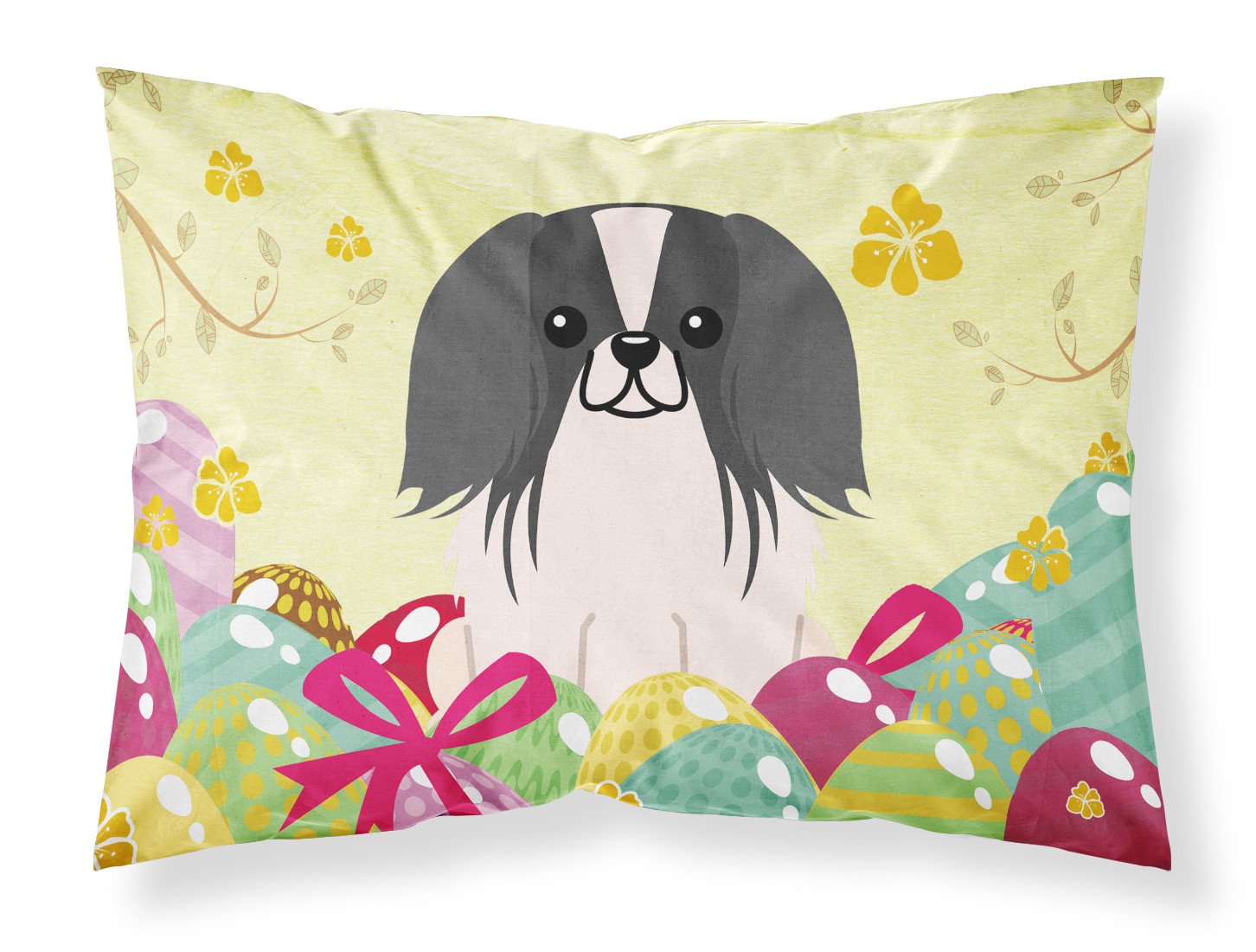 Easter Eggs Pekingese Black White Standard Pillowcase Lightweight Super Soft Easy Care Decorative Artwork Pillowcase, Standard