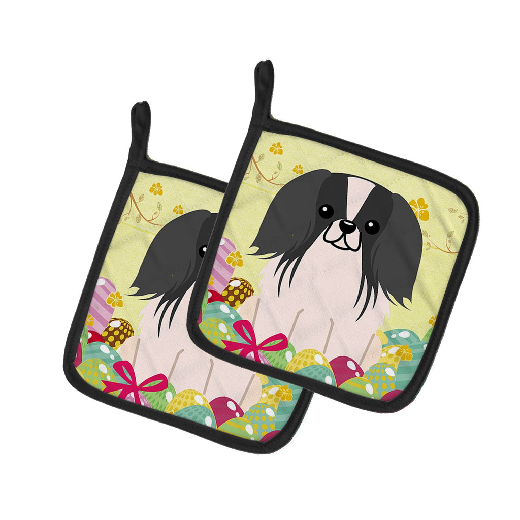 Easter Eggs Pekingese Black White Pot Holder Set of 2 Heat Resistant Quilted Hot Pads 7.5 x 7.5 Inch, Insulated Kitchen Trivets for Cooking & Baking