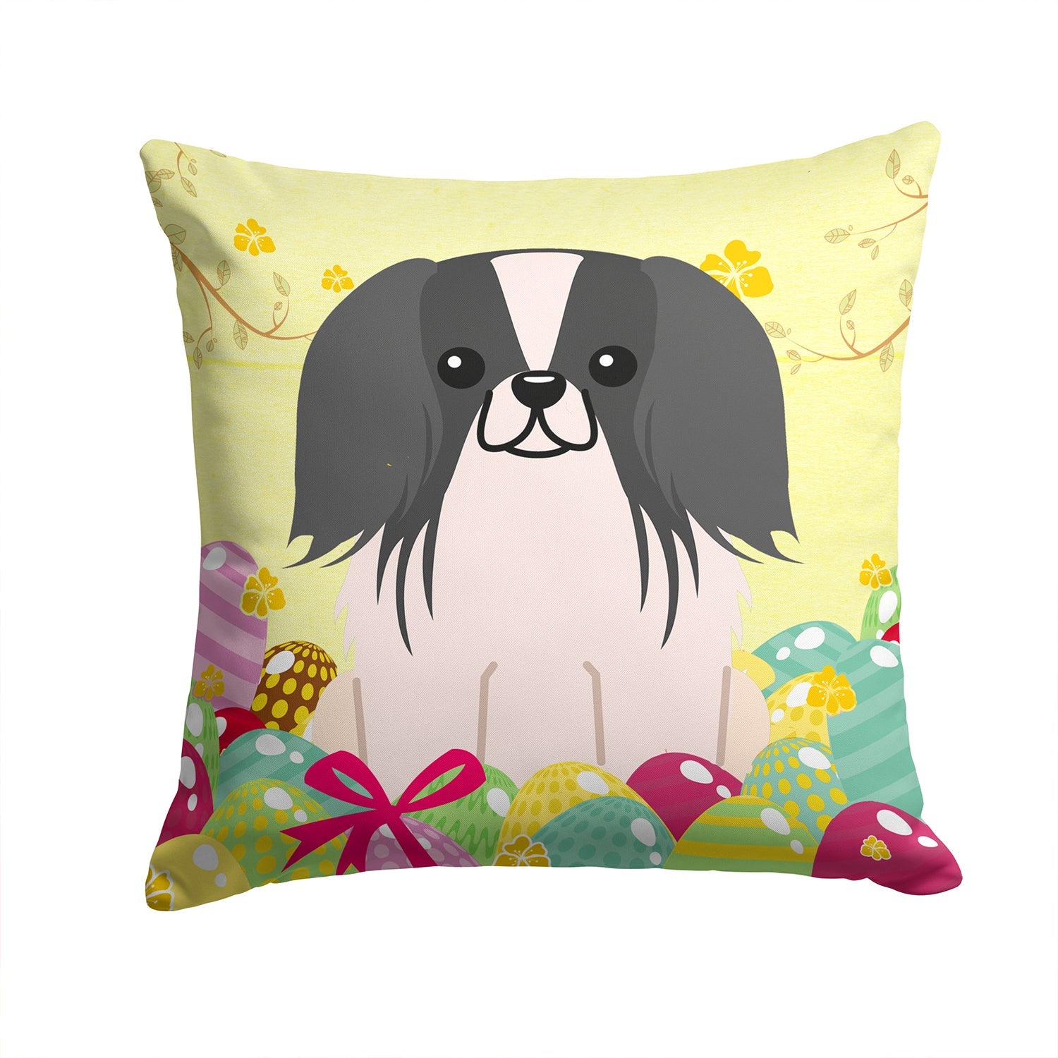 Easter Eggs Pekingese Black White Decorative Throw Pillow 14x14 Indoor Outdoor Accent Cushion, Fabric Cover with Insert for Sofa, Bed, Porch & Living Room