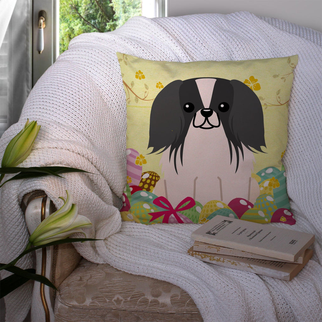 Easter Eggs Pekingese Black White Decorative Throw Pillow 14x14 Indoor Outdoor Accent Cushion, Fabric Cover with Insert for Sofa, Bed, Porch & Living Room