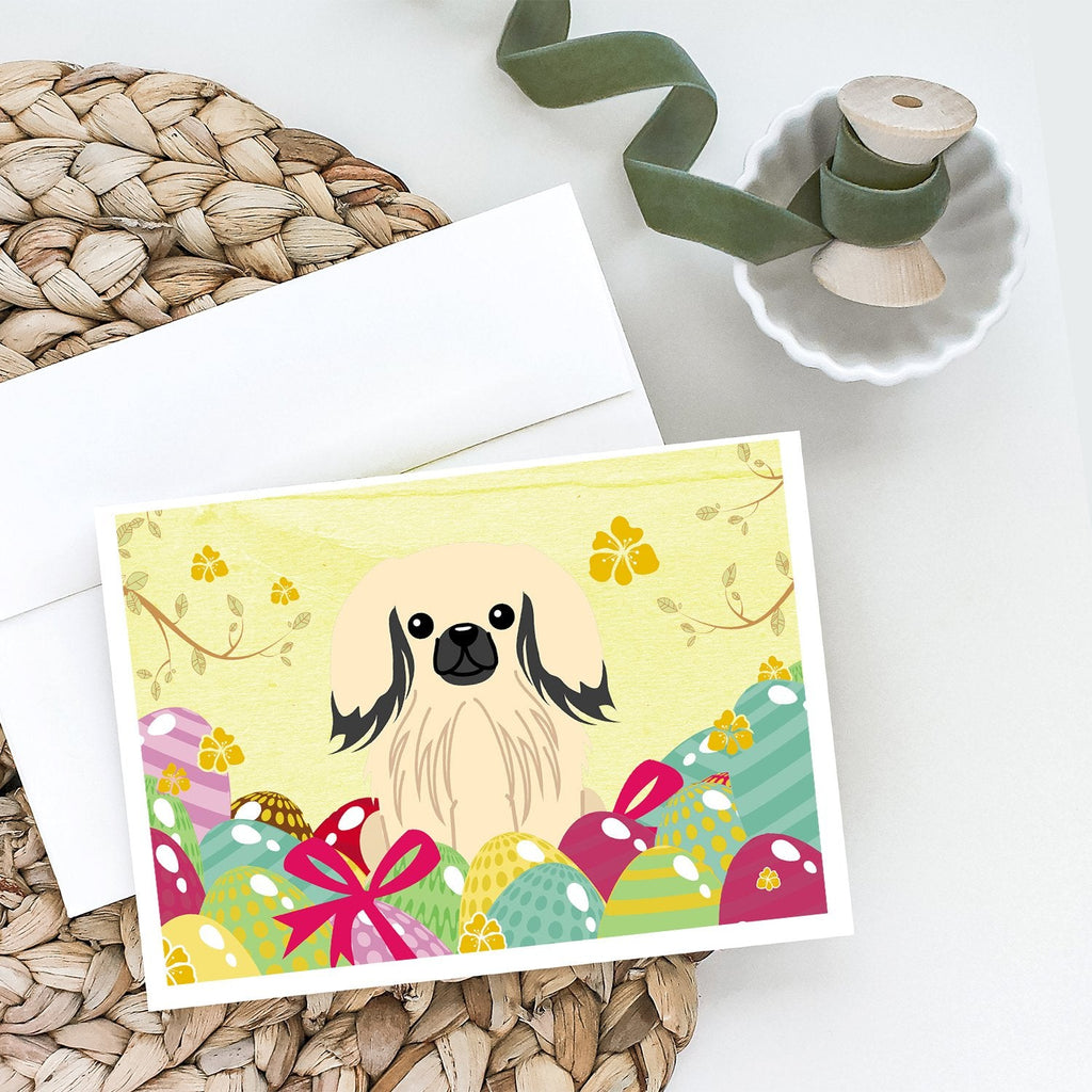 Easter Eggs Pekingese Cream Greeting Cards Pack of 8 Blank Cards with Envelopes Whimsical A7 Size 5x7