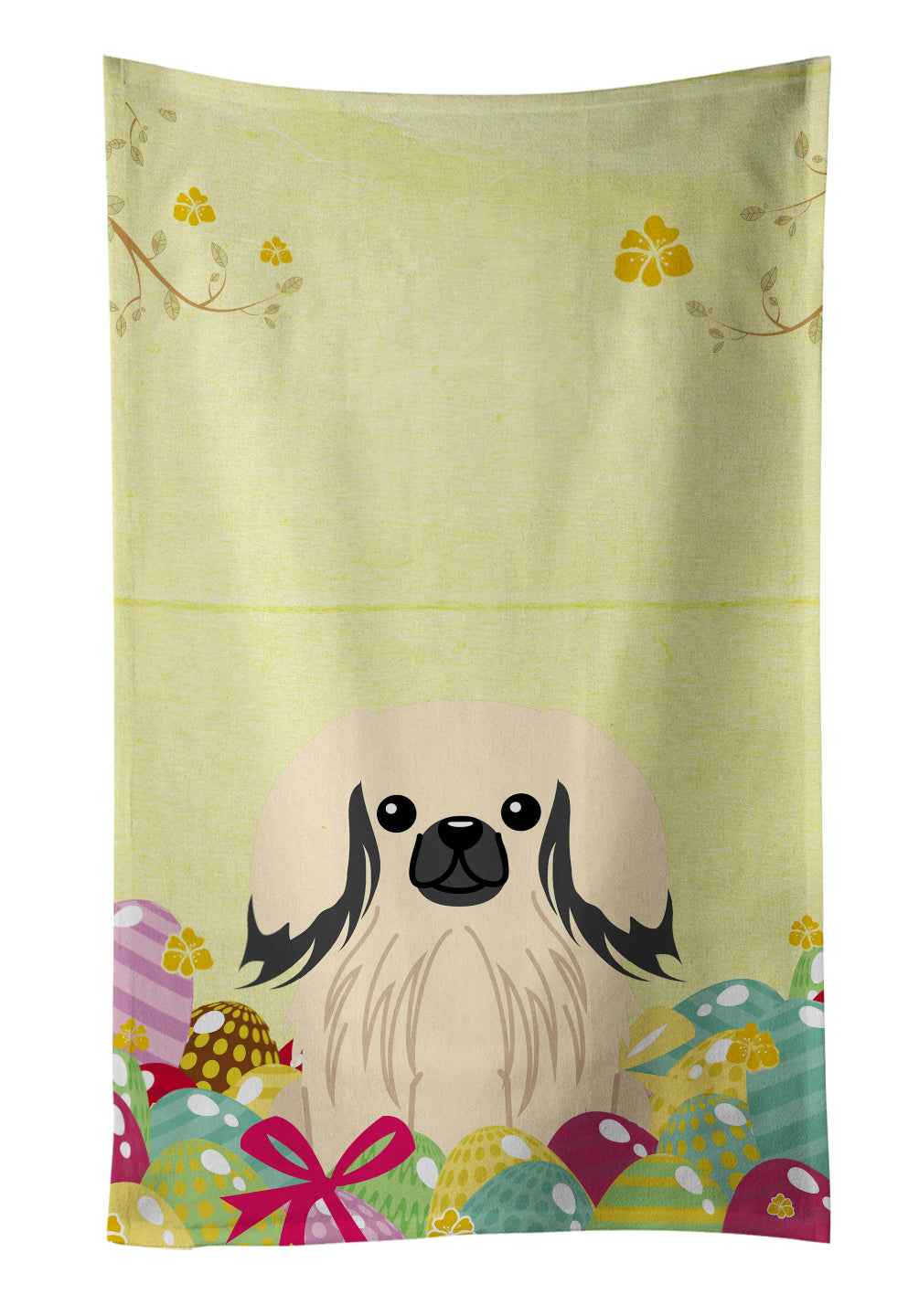Easter Eggs Pekingese Cream Kitchen Towel Velour Plush Front and Cotton Loop Back Machine Washable