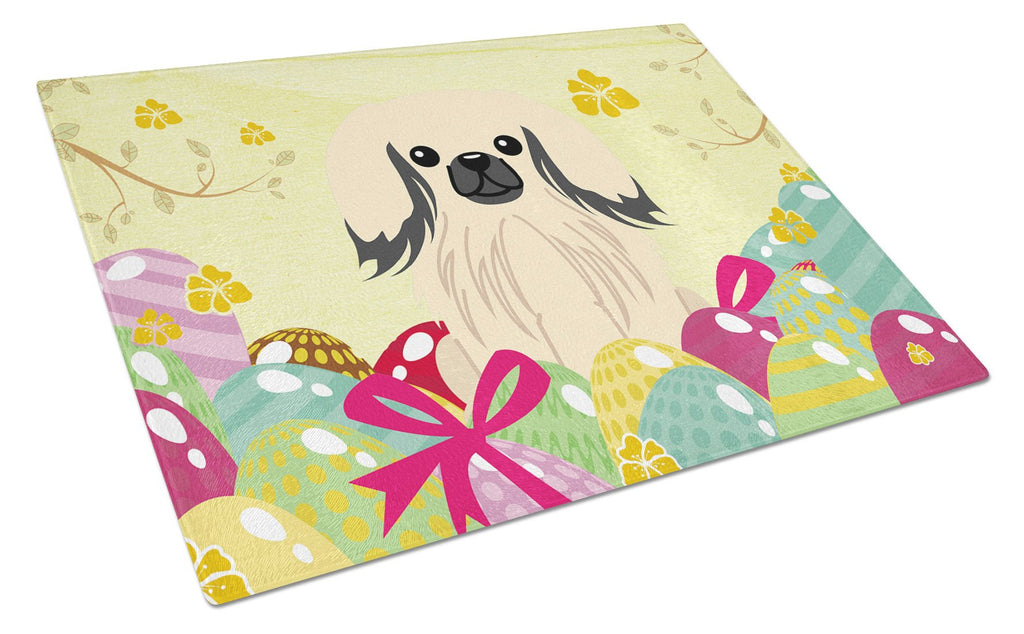 Easter Eggs Pekingese Cream Cutting Board Tempered Glass Kitchen Cutting Surface, Heat Resistant Chopping, Non-Slip Feet, Food Prep & Serving