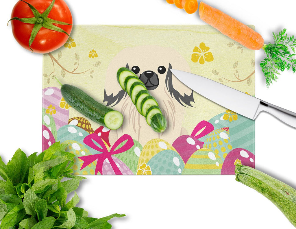 Easter Eggs Pekingese Cream Cutting Board Tempered Glass Kitchen Cutting Surface, Heat Resistant Chopping, Non-Slip Feet, Food Prep & Serving