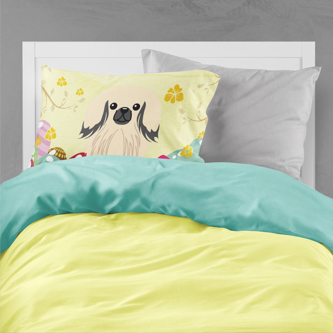 Easter Eggs Pekingese Cream Standard Pillowcase Lightweight Super Soft Easy Care Decorative Artwork Pillowcase, Standard
