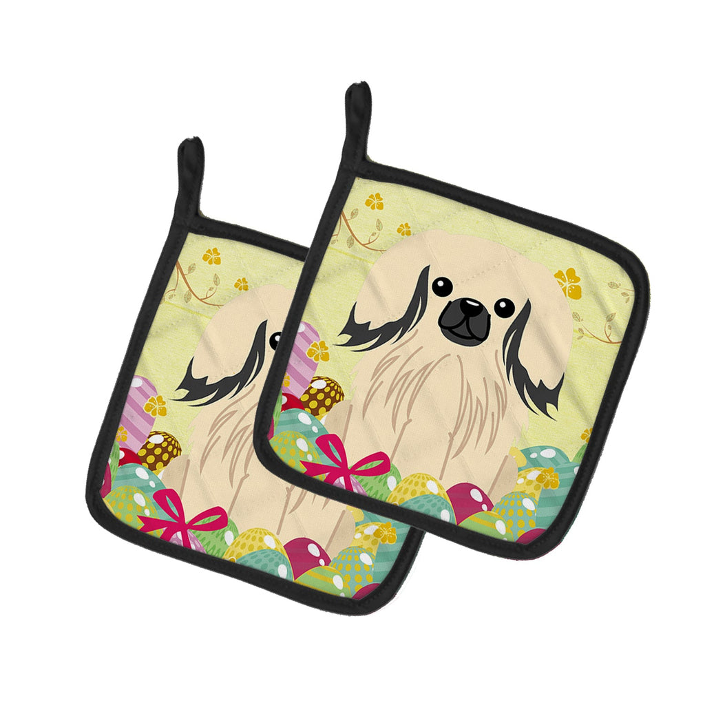 Easter Eggs Pekingese Cream Pot Holder Set of 2 Heat Resistant Quilted Hot Pads 7.5 x 7.5 Inch, Insulated Kitchen Trivets for Cooking & Baking