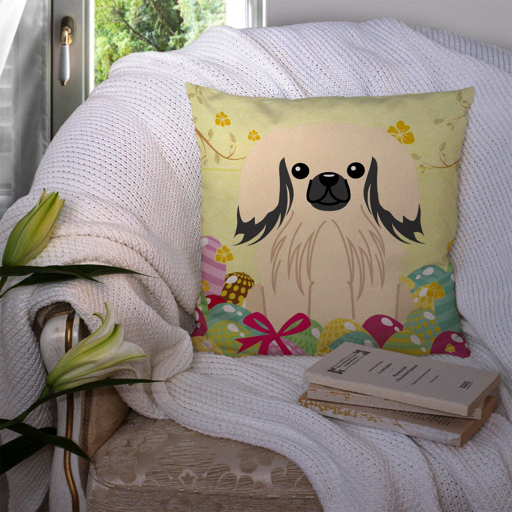Easter Eggs Pekingese Cream Decorative Throw Pillow 14x14 Indoor Outdoor Accent Cushion, Fabric Cover with Insert for Sofa, Bed, Porch & Living Room