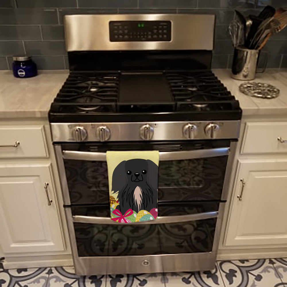 Easter Eggs Pekingese Black Kitchen Towel Velour Plush Front and Cotton Loop Back Machine Washable
