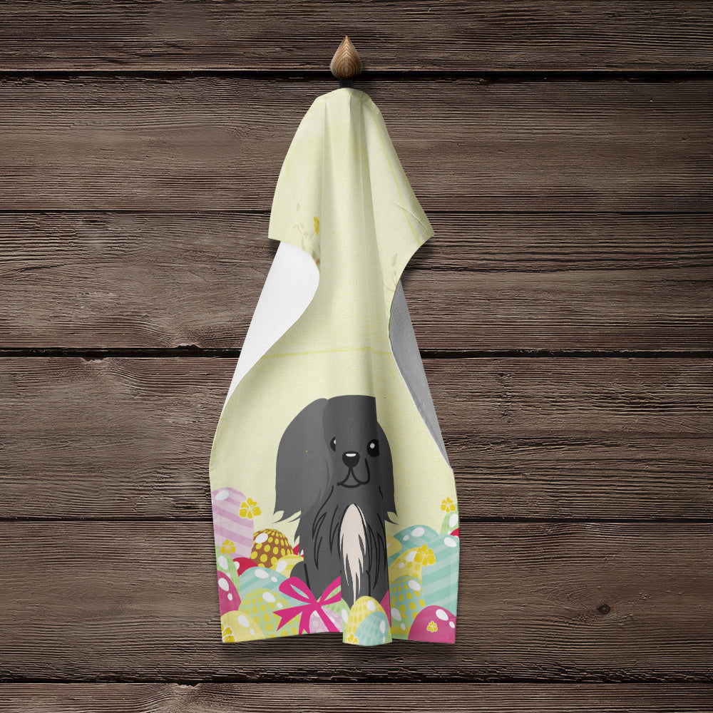 Easter Eggs Pekingese Black Kitchen Towel Velour Plush Front and Cotton Loop Back Machine Washable