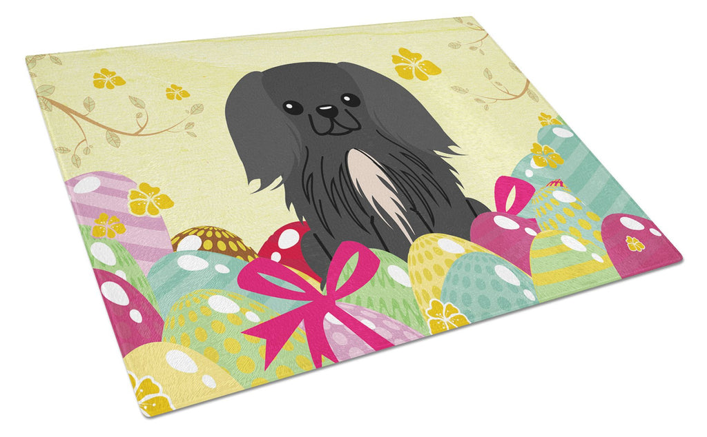 Easter Eggs Pekingese Black Cutting Board Tempered Glass Kitchen Cutting Surface, Heat Resistant Chopping, Non-Slip Feet, Food Prep & Serving