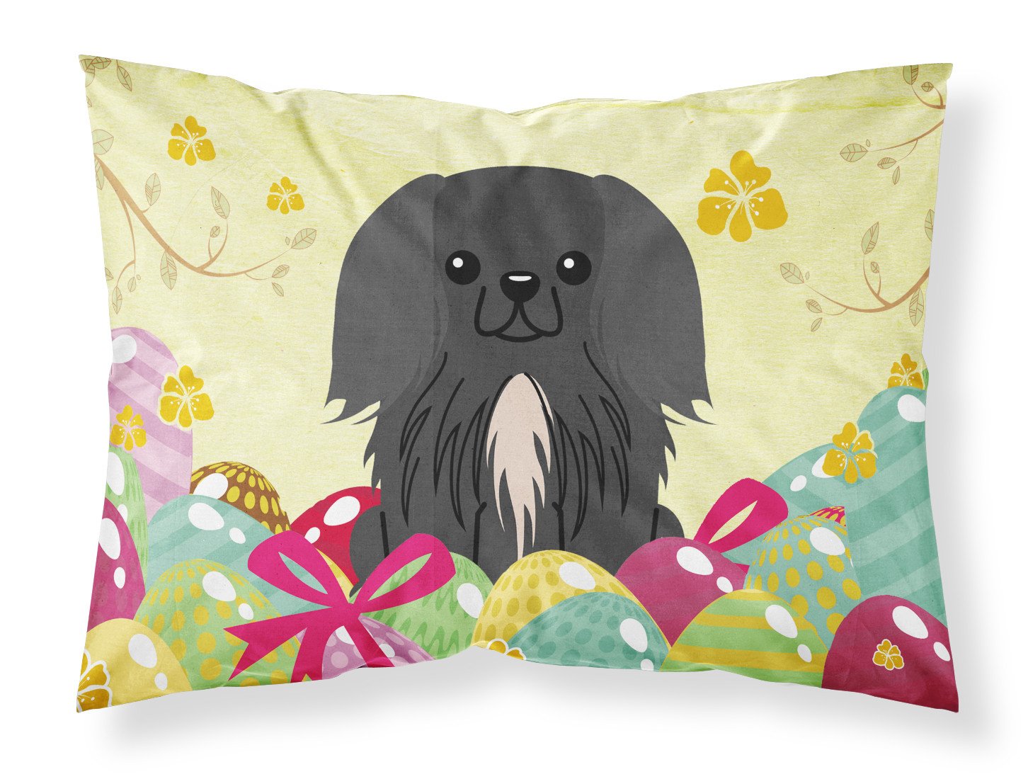 Easter Eggs Pekingese Black Standard Pillowcase Lightweight Super Soft Easy Care Decorative Artwork Pillowcase, Standard