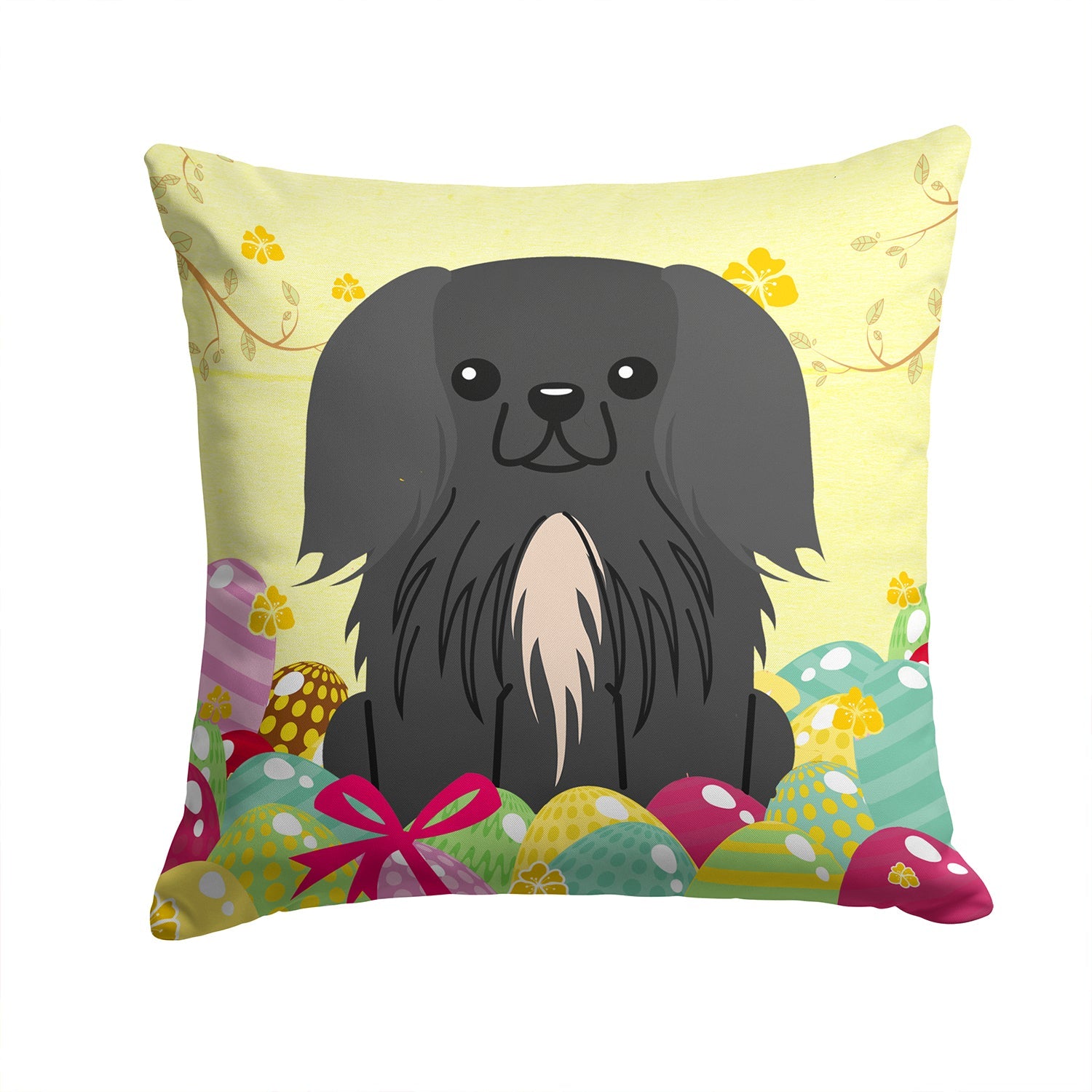 Easter Eggs Pekingese Black Decorative Throw Pillow 14x14 Indoor Outdoor Accent Cushion, Fabric Cover with Insert for Sofa, Bed, Porch & Living Room