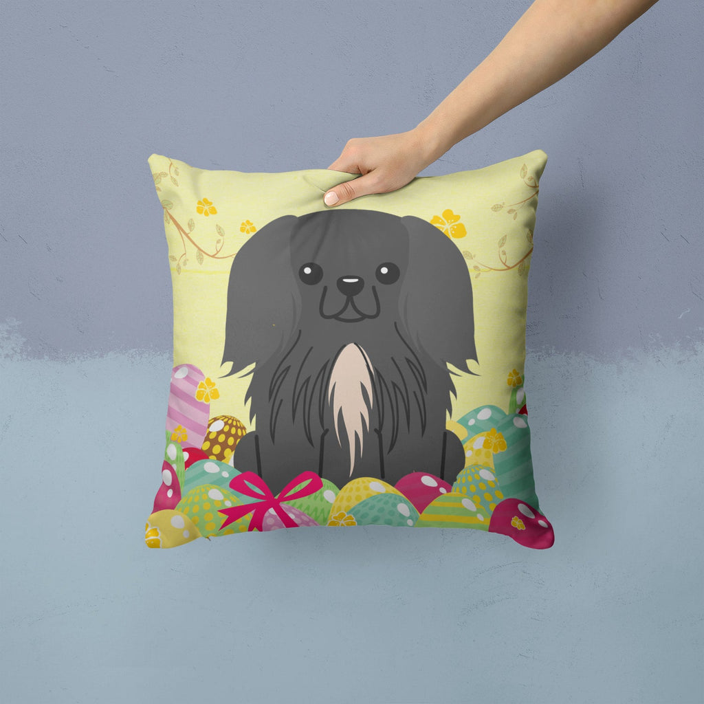 Easter Eggs Pekingese Black Decorative Throw Pillow 14x14 Indoor Outdoor Accent Cushion, Fabric Cover with Insert for Sofa, Bed, Porch & Living Room