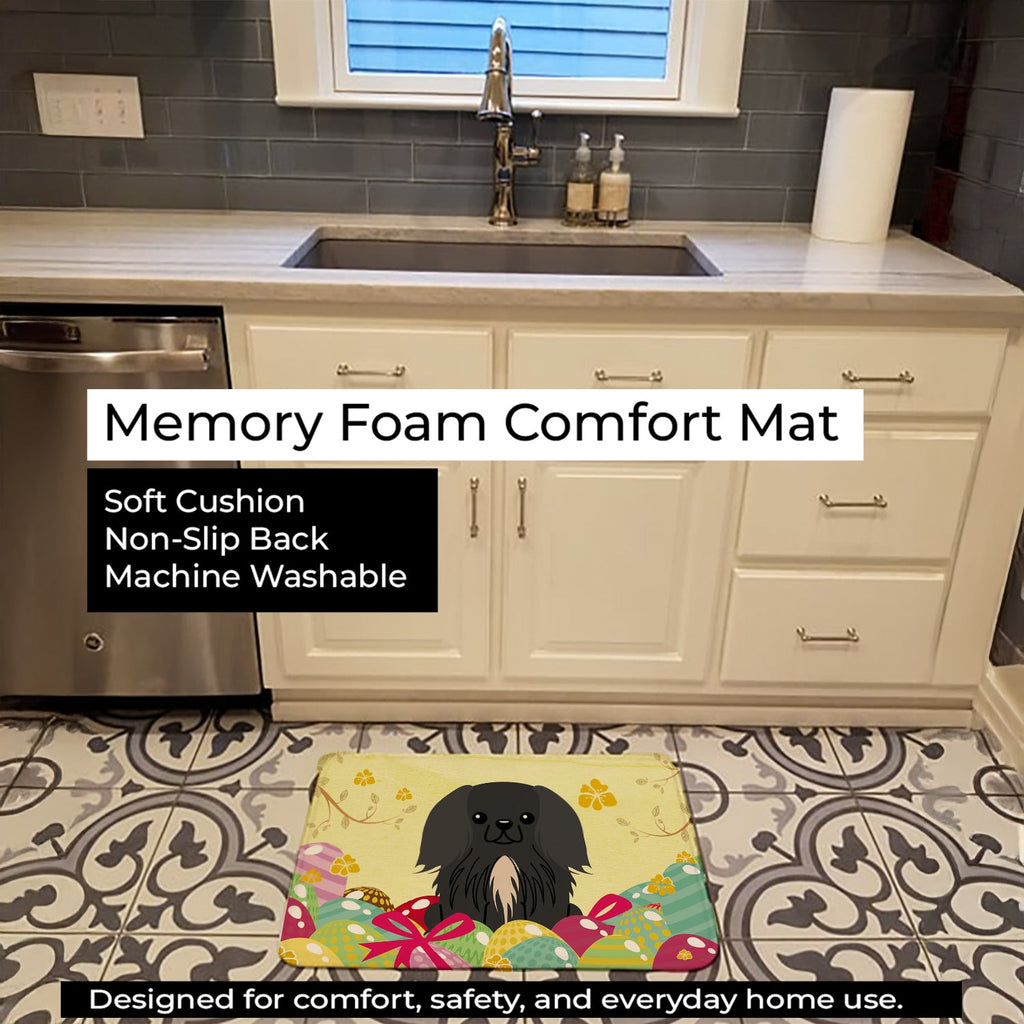 Easter Eggs Pekingese Black Memory Foam Kitchen Mat Machine Washable Anti-Fatigue Cushion Comfort Bath or Kitchen Rug