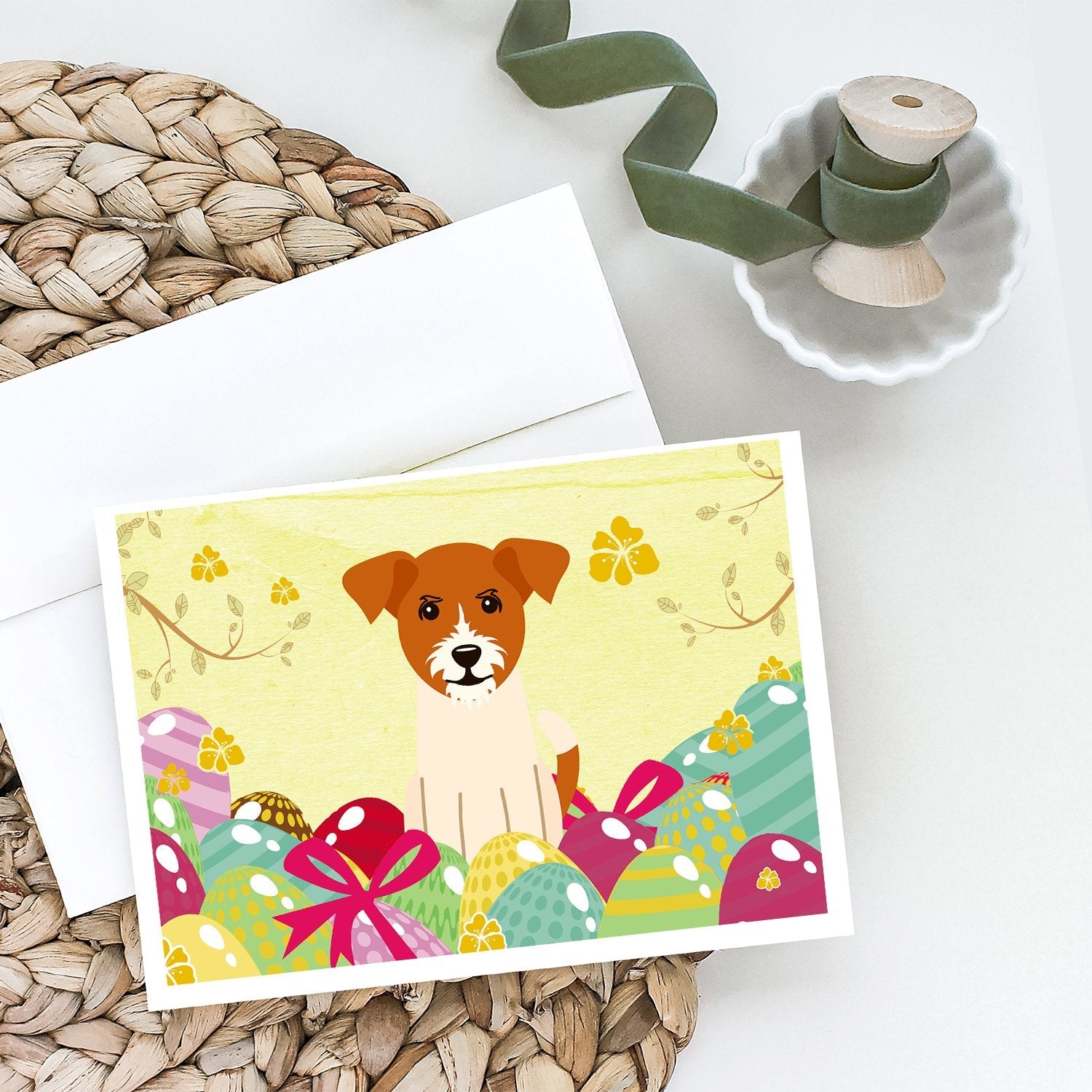 Easter Eggs Jack Russell Terrier Greeting Cards Pack of 8 Blank Cards with Envelopes Whimsical A7 Size 5x7