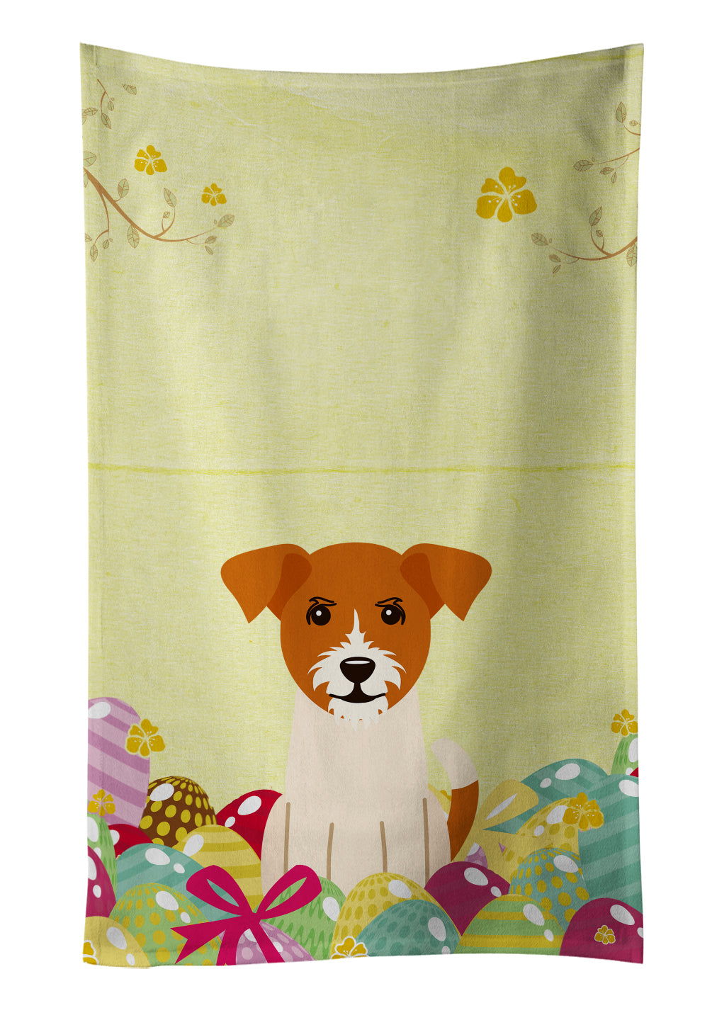 Easter Eggs Jack Russell Terrier Kitchen Towel Velour Plush Front and Cotton Loop Back Machine Washable