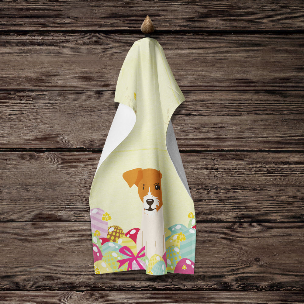 Easter Eggs Jack Russell Terrier Kitchen Towel Velour Plush Front and Cotton Loop Back Machine Washable