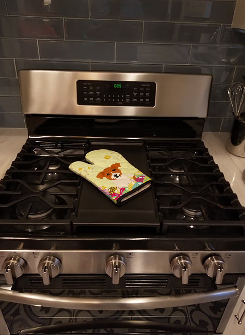 Easter Eggs Jack Russell Terrier Oven Mitt Heat Resistant Thick Oven Mitt for Hot Pans and Oven, Kitchen Mitt Protect Hands, Cooking Baking Glove