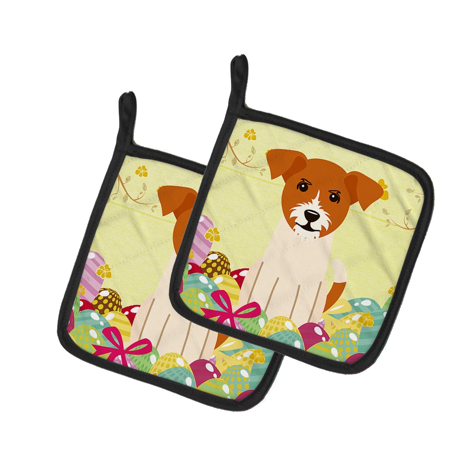 Easter Eggs Jack Russell Terrier Pot Holder Set of 2 Heat Resistant Quilted Hot Pads 7.5 x 7.5 Inch, Insulated Kitchen Trivets for Cooking & Baking