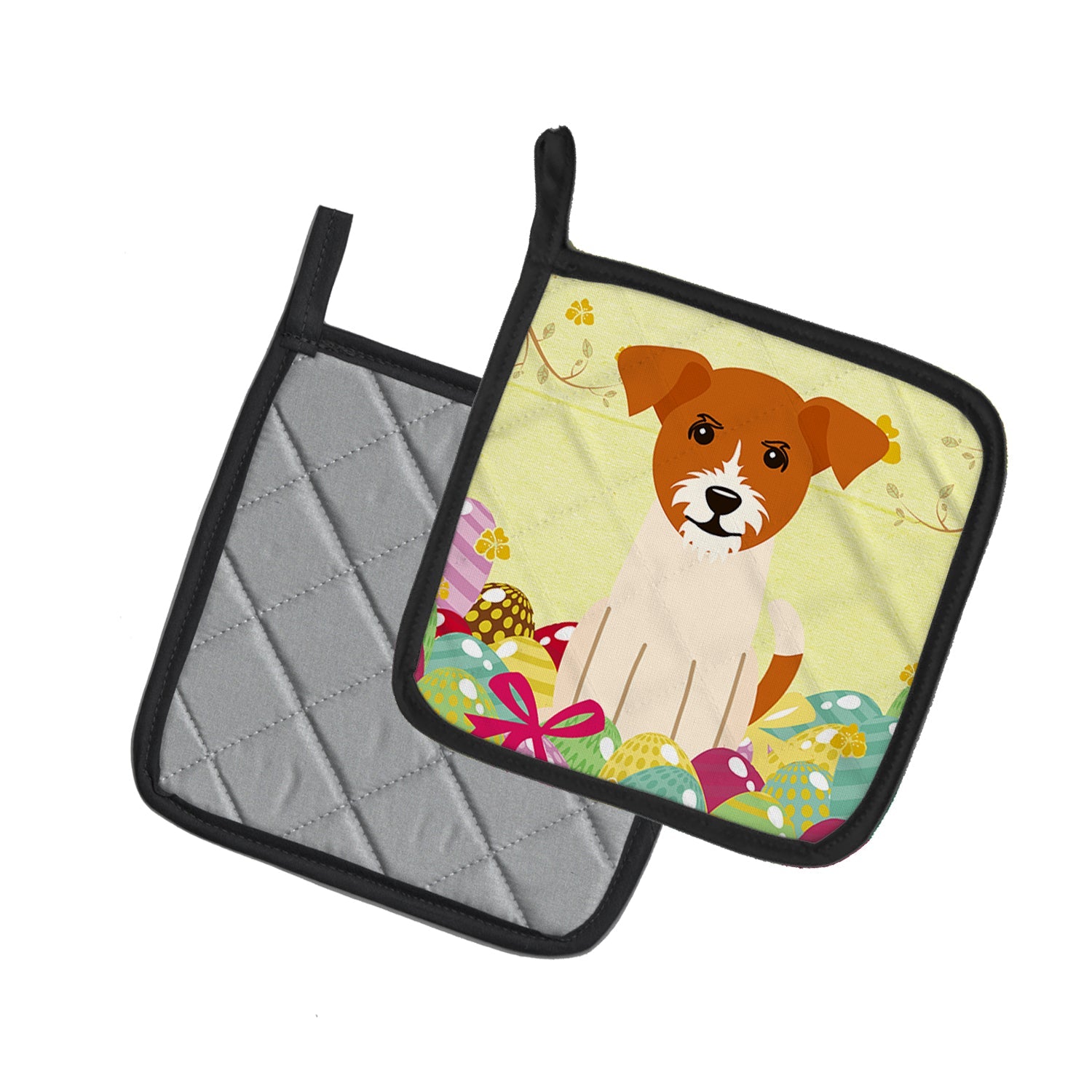 Easter Eggs Jack Russell Terrier Pot Holder Set of 2 Heat Resistant Quilted Hot Pads 7.5 x 7.5 Inch, Insulated Kitchen Trivets for Cooking & Baking
