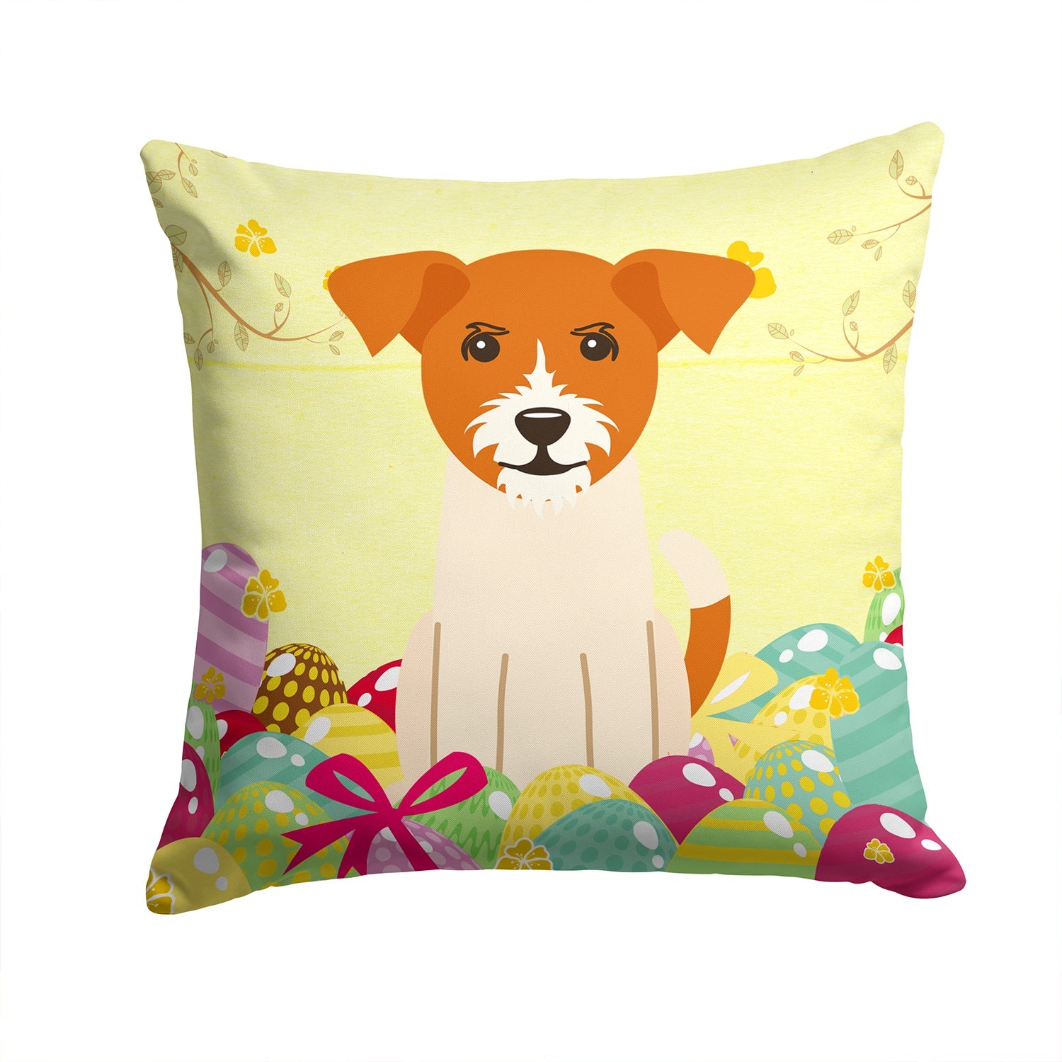 Easter Eggs Jack Russell Terrier Decorative Throw Pillow 14x14 Indoor Outdoor Accent Cushion, Fabric Cover with Insert for Sofa, Bed, Porch & Living Room