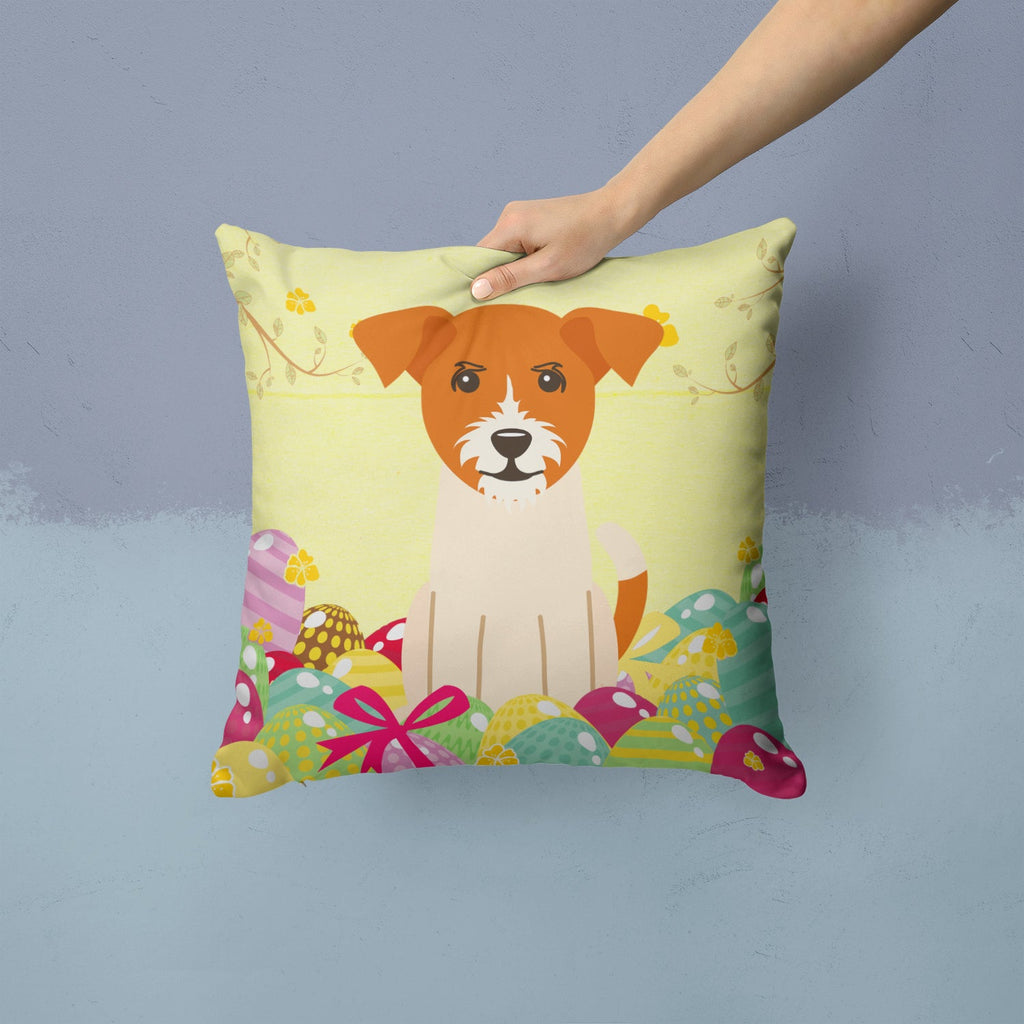 Easter Eggs Jack Russell Terrier Decorative Throw Pillow 14x14 Indoor Outdoor Accent Cushion, Fabric Cover with Insert for Sofa, Bed, Porch & Living Room