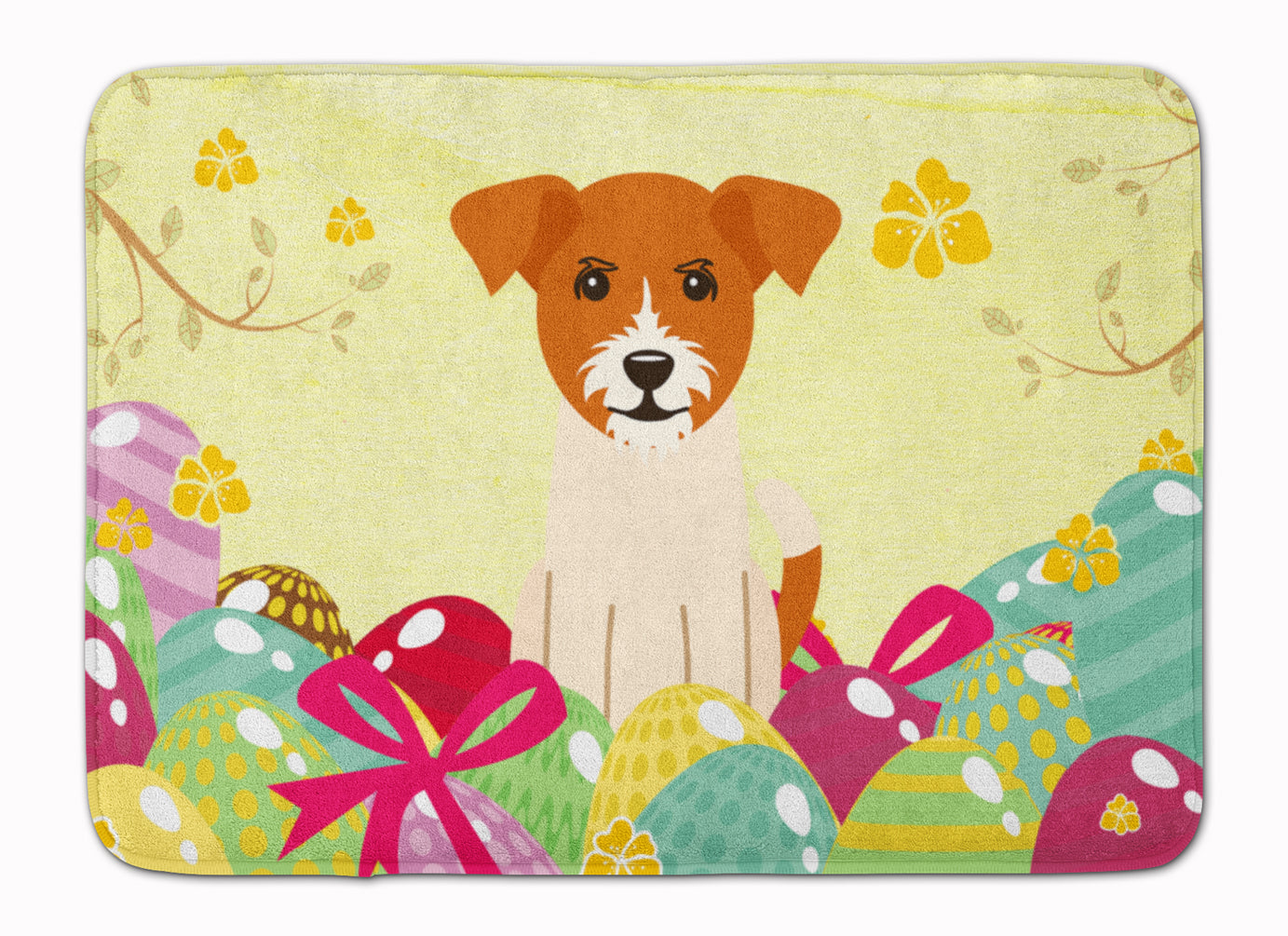 Easter Eggs Jack Russell Terrier Memory Foam Kitchen Mat Machine Washable Anti-Fatigue Cushion Comfort Bath or Kitchen Rug
