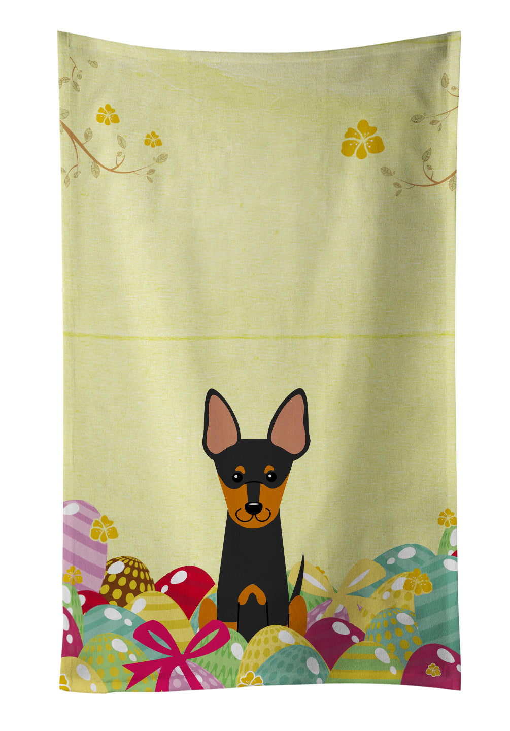 Easter Eggs English Toy Terrier Kitchen Towel Velour Plush Front and Cotton Loop Back Machine Washable