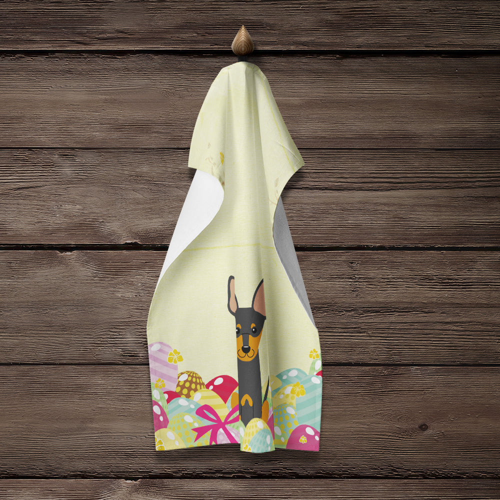 Easter Eggs English Toy Terrier Kitchen Towel Velour Plush Front and Cotton Loop Back Machine Washable