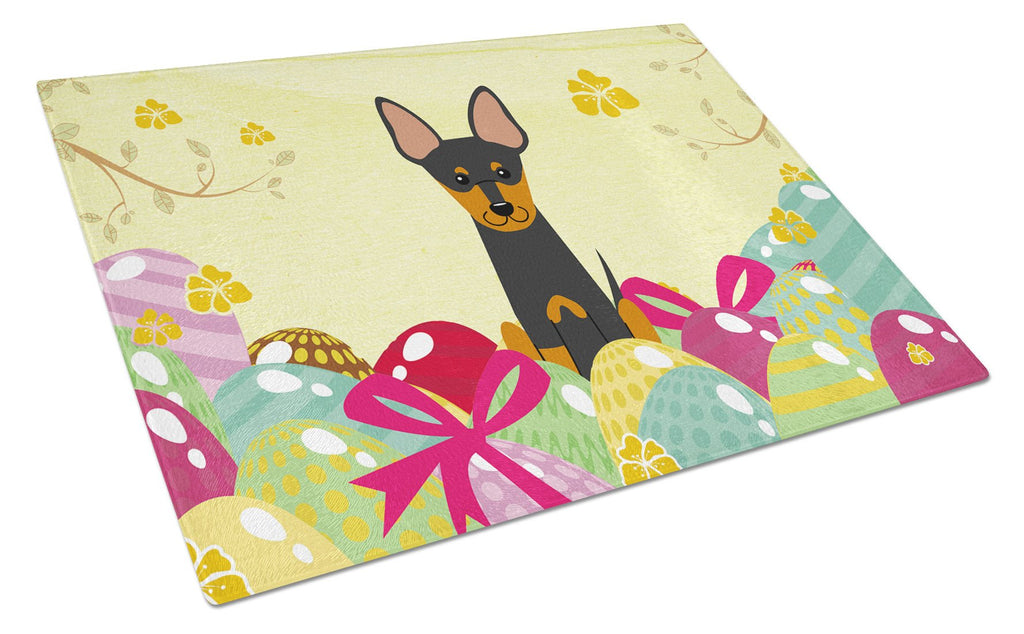 Easter Eggs English Toy Terrier Cutting Board Tempered Glass Kitchen Cutting Surface, Heat Resistant Chopping, Non-Slip Feet, Food Prep & Serving