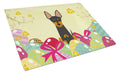 Easter Eggs English Toy Terrier Cutting Board Tempered Glass Kitchen Cutting Surface, Heat Resistant Chopping, Non-Slip Feet, Food Prep & Serving