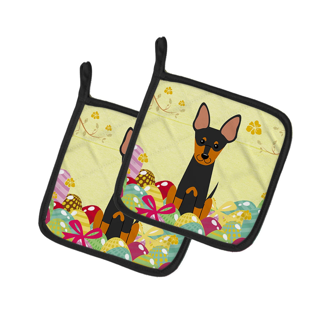 Easter Eggs English Toy Terrier Pot Holder Set of 2 Heat Resistant Quilted Hot Pads 7.5 x 7.5 Inch, Insulated Kitchen Trivets for Cooking & Baking