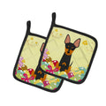 Easter Eggs English Toy Terrier Pot Holder Set of 2 Heat Resistant Quilted Hot Pads 7.5 x 7.5 Inch, Insulated Kitchen Trivets for Cooking & Baking