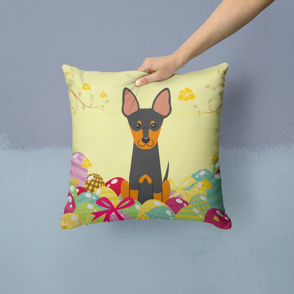 Easter Eggs English Toy Terrier Decorative Throw Pillow 14x14 Indoor Outdoor Accent Cushion, Fabric Cover with Insert for Sofa, Bed, Porch & Living Room