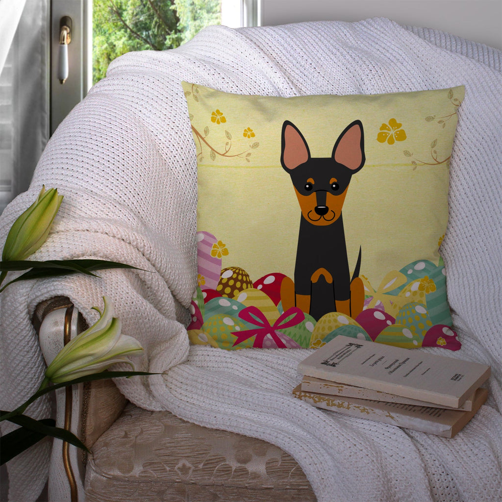 Easter Eggs English Toy Terrier Decorative Throw Pillow 14x14 Indoor Outdoor Accent Cushion, Fabric Cover with Insert for Sofa, Bed, Porch & Living Room