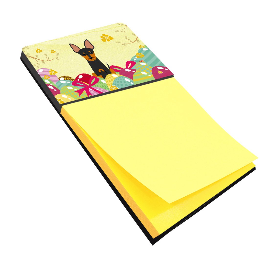 Easter Eggs English Toy Terrier Watercolor Sticky Note Holder Refillable Dispenser Desk Accessory 3x3 Pad Gift