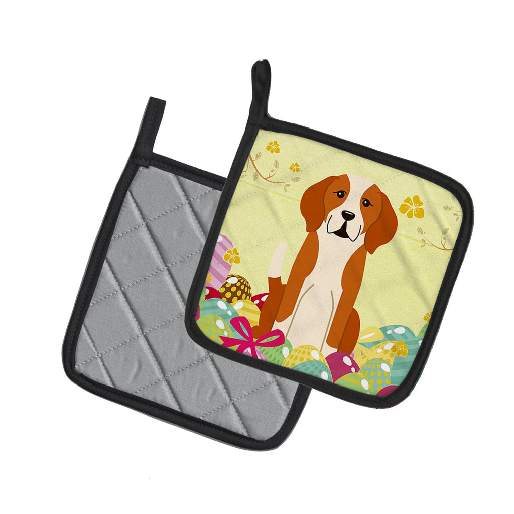 Easter Eggs English Foxhound Pot Holder Set of 2 Heat Resistant Quilted Hot Pads 7.5 x 7.5 Inch, Insulated Kitchen Trivets for Cooking & Baking