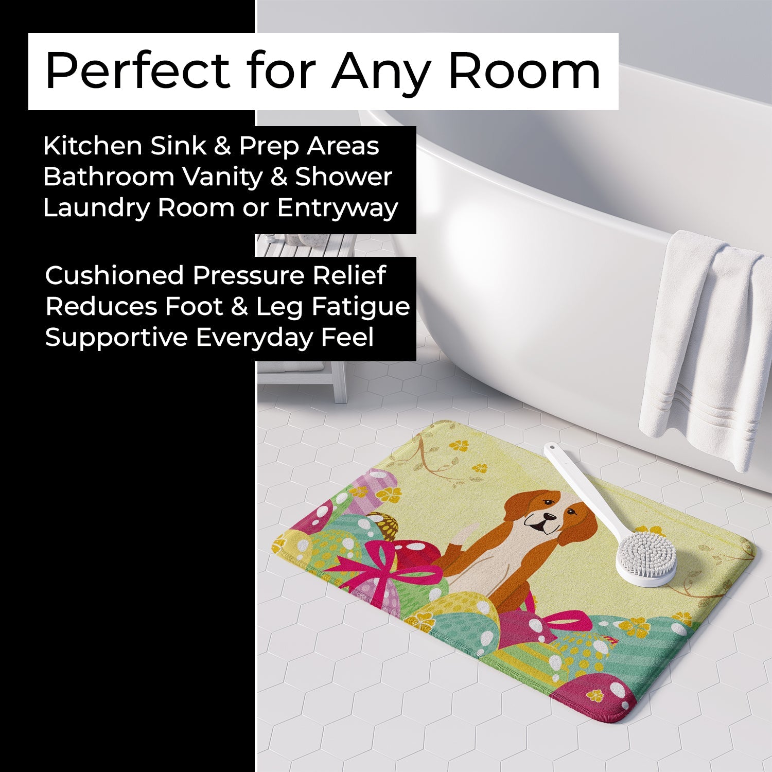 Easter Eggs English Foxhound Memory Foam Kitchen Mat Machine Washable Anti-Fatigue Cushion Comfort Bath or Kitchen Rug