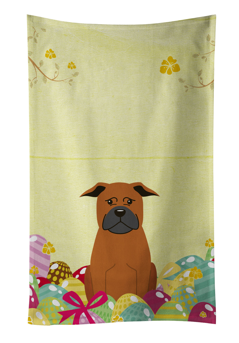 Easter Eggs Chinese Chongqing Dog Kitchen Towel Velour Plush Front and Cotton Loop Back Machine Washable