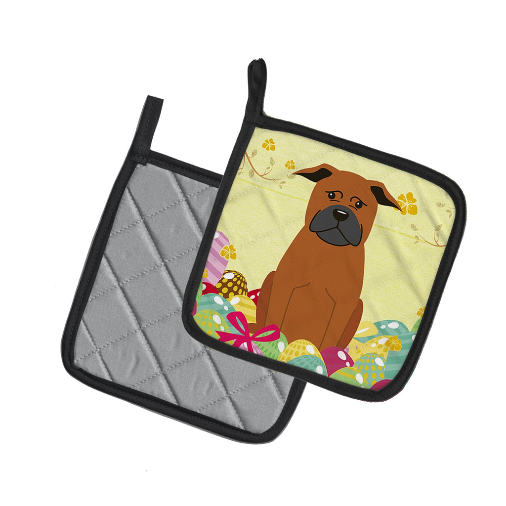 Easter Eggs Chinese Chongqing Dog Pot Holder Set of 2 Heat Resistant Quilted Hot Pads 7.5 x 7.5 Inch, Insulated Kitchen Trivets for Cooking & Baking